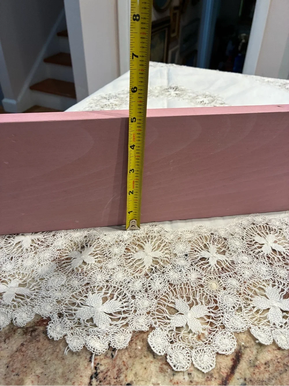 Hand-Painted Pink and White Floral Wood Shelf